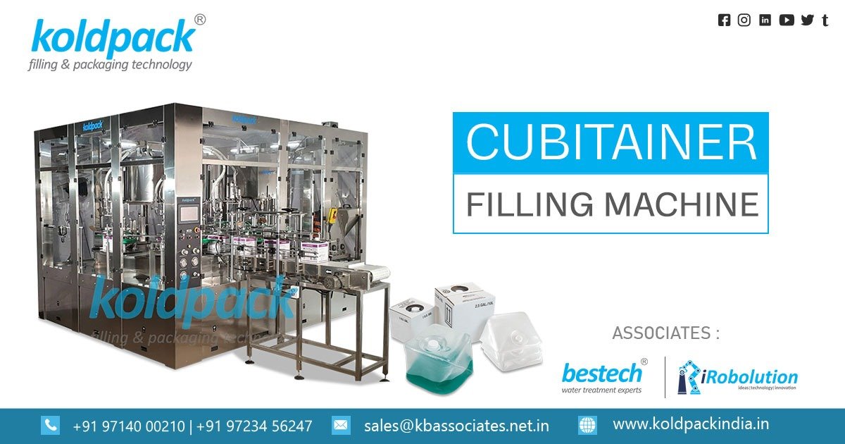 Koldpack automatic cubitainer filling machine for industrial liquid packaging